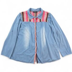 Andrée by Unit 1X Chambray Denim Shirt Boho Embroidered Southwestern Yoke
